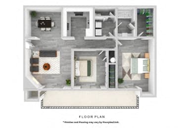 Floor plan for 2 beds, 1 bath, 850 sqft